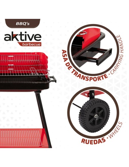 Roues de barbecue au charbon de bois Aktive Acier Plastique Métal émaillé 66 x 85 x 44 cm Rouge