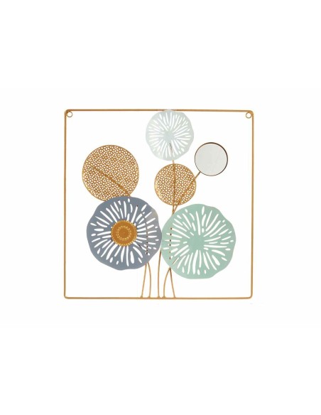 Décoration murale Multicouleur Fleurs Miroir Métal Verre 45 x 45 x 2 cm (4 Unités)