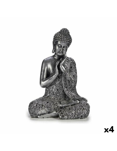 Figurine Décorative Buda Assis Argenté 22 x 33 x 18 cm (4 Unités)