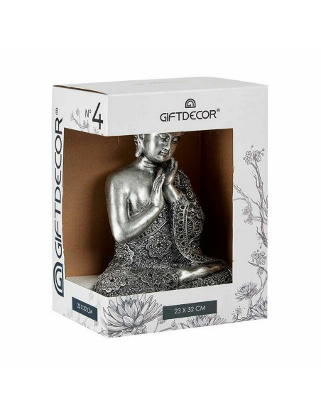 Figurine Décorative Buda Assis Argenté 22 x 33 x 18 cm (4 Unités)