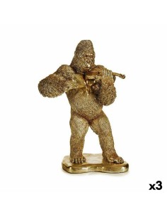 Figurine Décorative Gorille Violon Doré 16 x 40 x 30 cm (3 Unités)