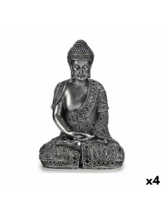 Figurine Décorative Buda Assis Argenté 17 x 32,5 x 22 cm (4 Unités)