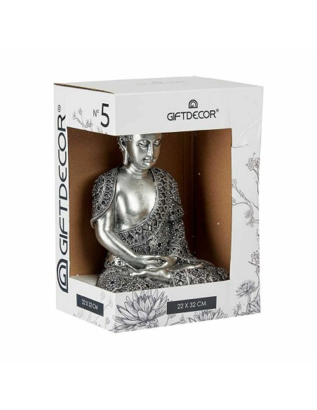 Figurine Décorative Buda Assis Argenté 17 x 32,5 x 22 cm (4 Unités)