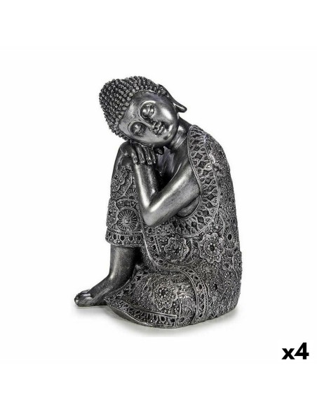 Figurine Décorative Buda Assis Argenté 20 x 30 x 20 cm (4 Unités)