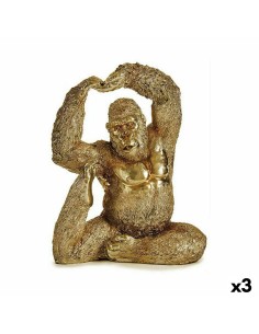 Figurine Décorative Yoga Gorille Doré 14 x 30 x 25,5 cm (3 Unités)