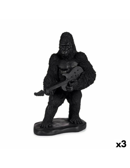Figurine Décorative Gorille Guitare Noir 17,5 x 38 x 27 cm (3 Unités)