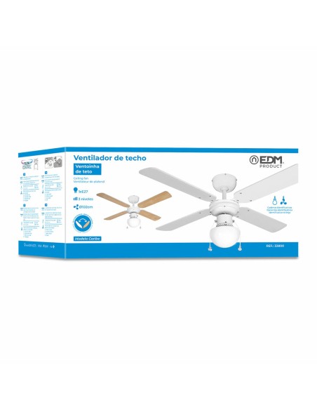 Ventilateur de Plafond avec Lumière EDM 33800 Caribe Blanc 50 W