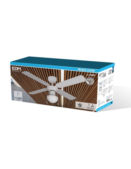 Ventilateur de Plafond avec Lumière EDM 33800 Caribe Blanc 50 W