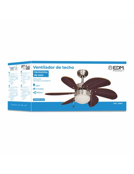Ventilateur de Plafond avec Lumière EDM 33984 Aral Wengue nickel 50 W