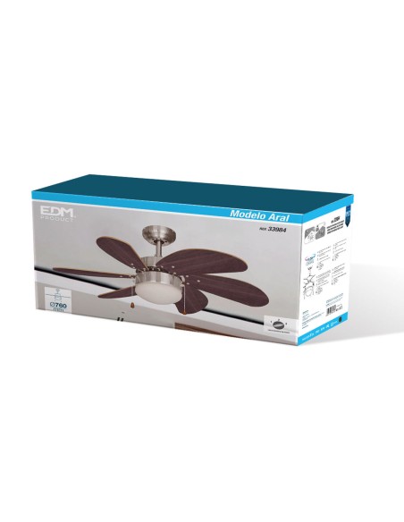 Ventilateur de Plafond avec Lumière EDM 33984 Aral Wengue nickel 50 W