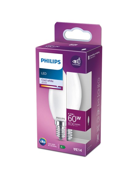 Lampe LED Philips Bougie E 6,5 W 60 W E14 806 lm 3,5 x 9,7 cm (4000 K)