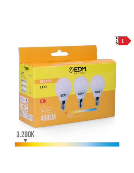 Pack de 3 ampoules LED EDM 98200 G 35 W 5 W 50 W E14 400 lm Ø 4,5 x 8 cm (3200 K)
