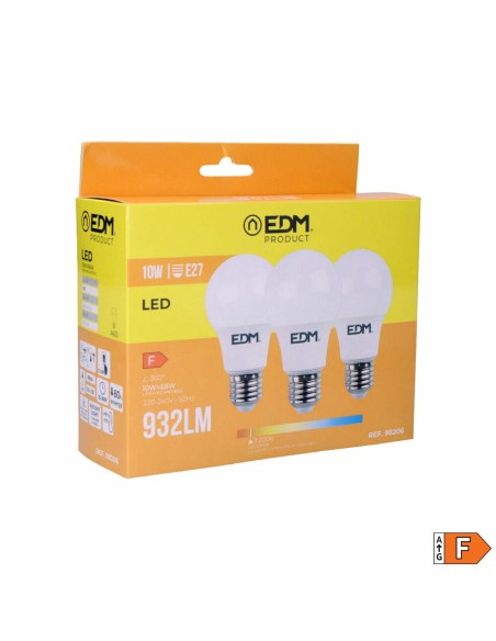 Pack de 3 ampoules LED EDM 98206 F 60 W 10 W 68 W E27 810 Lm 932 Lm Ø 6 x 10,8 cm (3200 K)