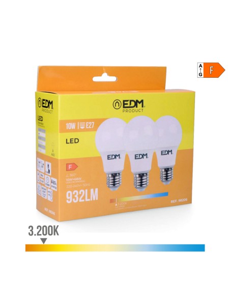 Pack de 3 ampoules LED EDM 98206 F 60 W 10 W 68 W E27 810 Lm 932 Lm Ø 6 x 10,8 cm (3200 K)