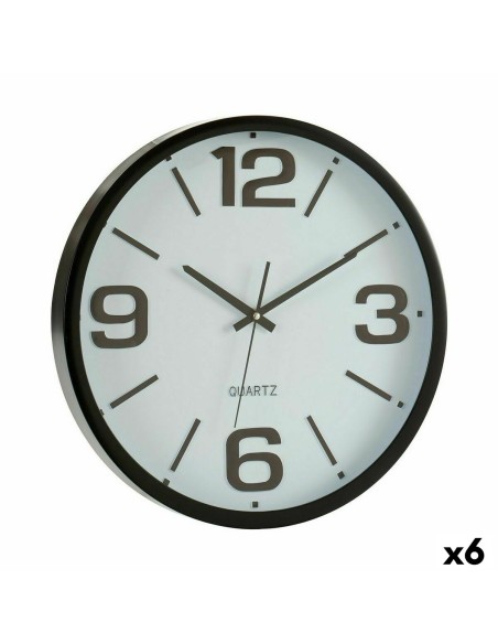 Horloge Murale Blanc Noir Verre Plastique 40 x 5 x 40 cm (6 Unités)