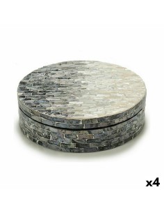 Boîte Décorative Blanc Noir Argenté Nacre noire Contre-plaqué 25 x 8,5 x 25 cm (4 Unités)