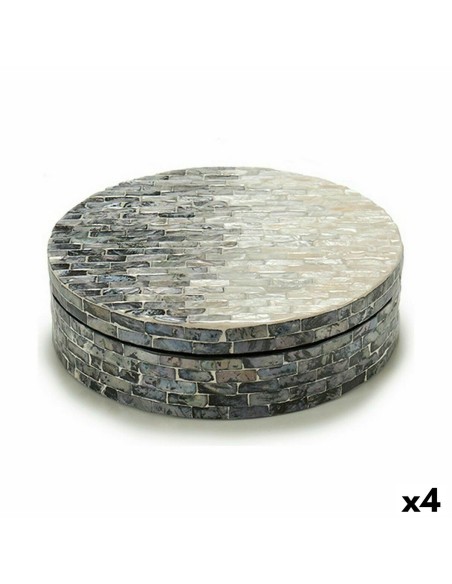 Boîte Décorative Blanc Noir Argenté Nacre noire Contre-plaqué 25 x 8,5 x 25 cm (4 Unités)