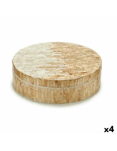 Boîte Décorative Blanc Beige Nacre noire Contre-plaqué 25 x 8 x 25 cm (4 Unités)