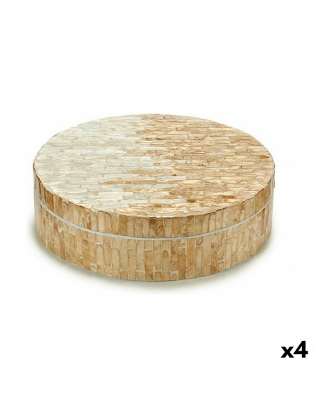 Boîte Décorative Blanc Beige Nacre noire Contre-plaqué 25 x 8 x 25 cm (4 Unités)