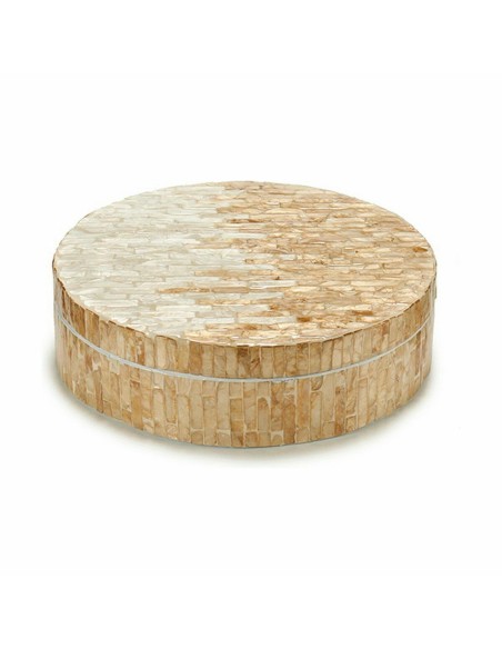 Boîte Décorative Blanc Beige Nacre noire Contre-plaqué 25 x 8 x 25 cm (4 Unités)