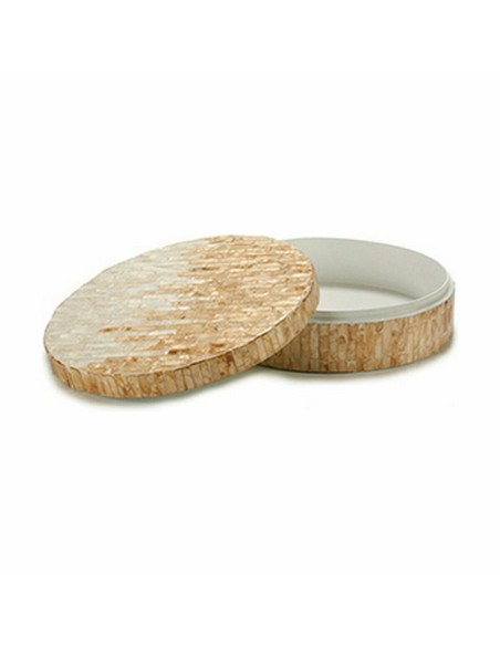 Boîte Décorative Blanc Beige Nacre noire Contre-plaqué 25 x 8 x 25 cm (4 Unités)