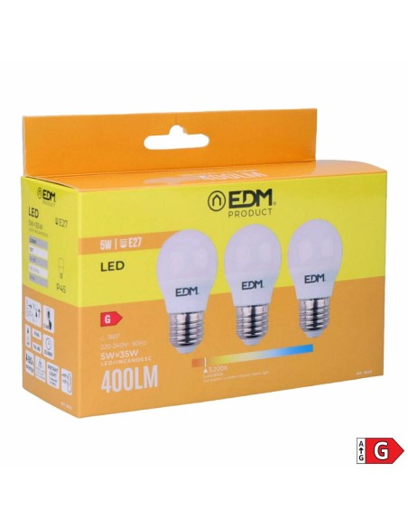 Pack de 3 ampoules LED EDM 98201 G 35 W 5 W 50 W E27 3200 Lm Ø 4,5 x 8 cm (3200 K)