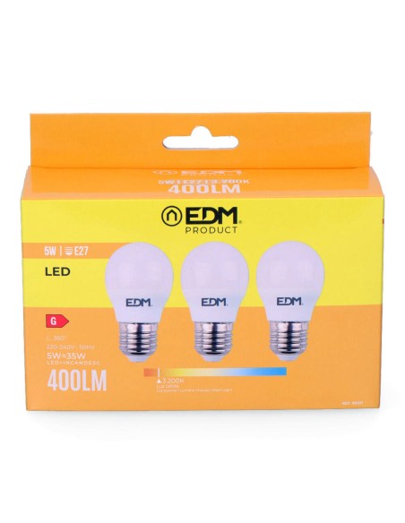 Pack de 3 ampoules LED EDM 98201 G 35 W 5 W 50 W E27 3200 Lm Ø 4,5 x 8 cm (3200 K)
