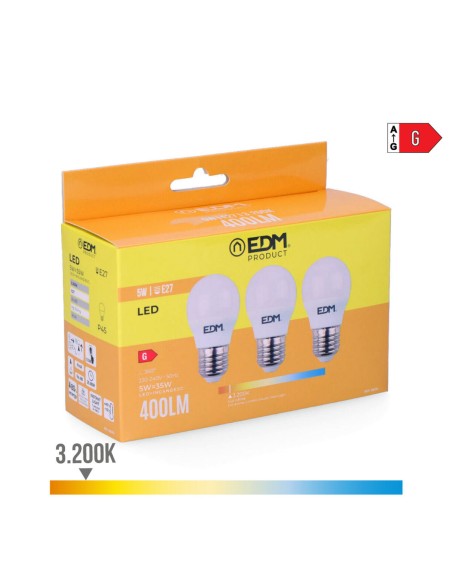Pack de 3 ampoules LED EDM 98201 G 35 W 5 W 50 W E27 3200 Lm Ø 4,5 x 8 cm (3200 K)