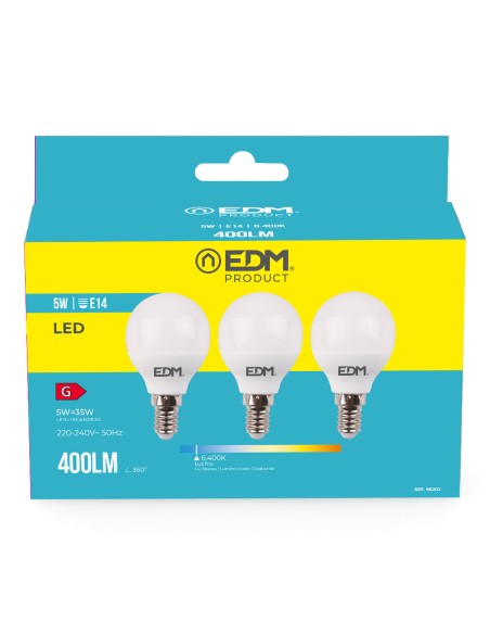 Pack de 3 ampoules LED EDM 98202 G 35 W 5 W 50 W E14 400 lm Ø 4,5 x 8 cm (6400 K)