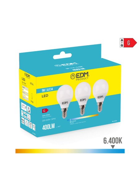 Pack de 3 ampoules LED EDM 98202 G 35 W 5 W 50 W E14 400 lm Ø 4,5 x 8 cm (6400 K)