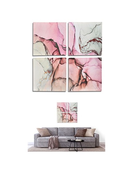 Jeu de 4 tableaux Toile Rose Marbre 35 x 7 x 35 cm (6 Unités)