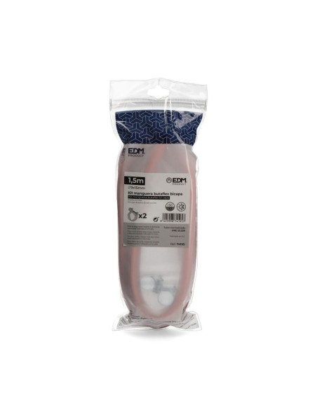 Tube de gaz butane EDM 74195 Butaflex 1,5 m 9 x 15 mm Double couche 2 pince