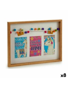 Porte photos mural Pompons Lama Multicouleur Bois 30 x 3 x 41 cm (8 Unités)