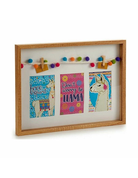Porte photos mural Pompons Lama Multicouleur Bois 30 x 3 x 41 cm (8 Unités)