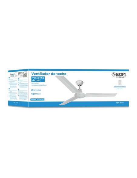 Ventilateur de Plafond EDM 33981 Blanc 60 W Ø 140 cm industriel