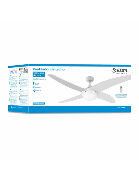 Ventilateur de Plafond avec Lumière EDM 33806 Caspio Blanc 60 W