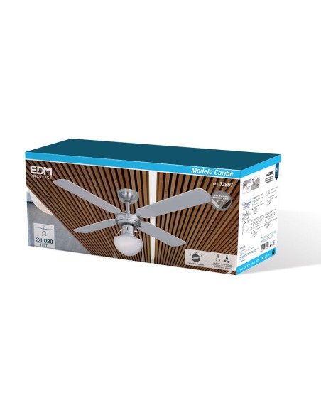Ventilateur de Plafond avec Lumière EDM 33801 Caribe Argenté 50 W