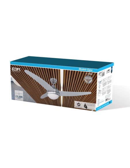 Ventilateur de Plafond avec Lumière EDM 33804 Egeo Argenté 60 W