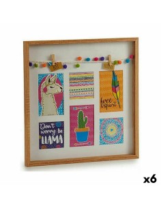 Porte photos mural Pompons Lama Multicouleur Bois 40,5 x 3 x 40,5 cm (6 Unités)