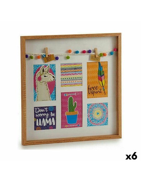 Porte photos mural Pompons Lama Multicouleur Bois 40,5 x 3 x 40,5 cm (6 Unités)