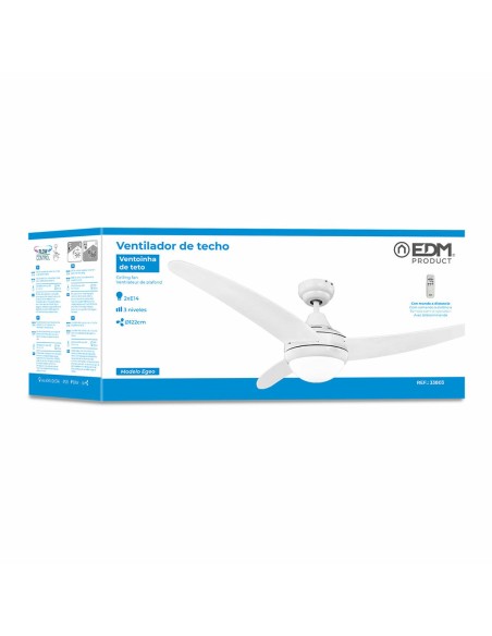 Ventilateur de Plafond avec Lumière EDM 33803 Egeo Blanc 60 W