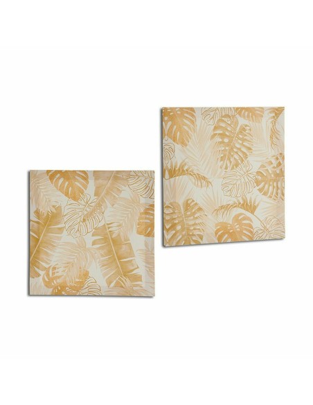 Toile Feuille d'une plante Doré 28 x 28 x 1,5 cm (36 Unités)
