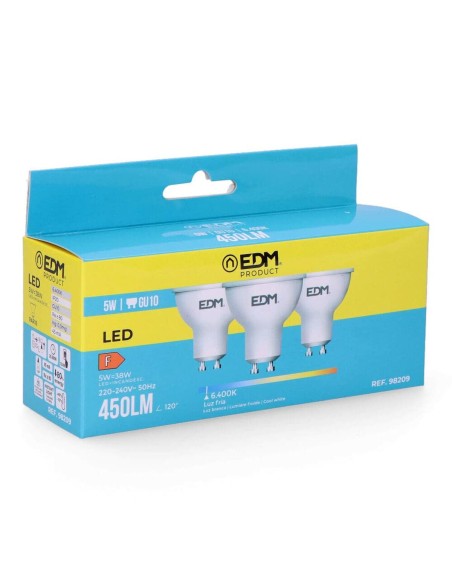 Pack de 3 ampoules LED EDM 98209 F 5 W 45 W 38 W GU10 450 lm Ø 5 x 5,5 cm (6400 K)