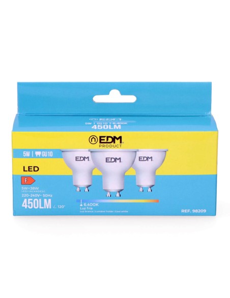 Pack de 3 ampoules LED EDM 98209 F 5 W 45 W 38 W GU10 450 lm Ø 5 x 5,5 cm (6400 K)
