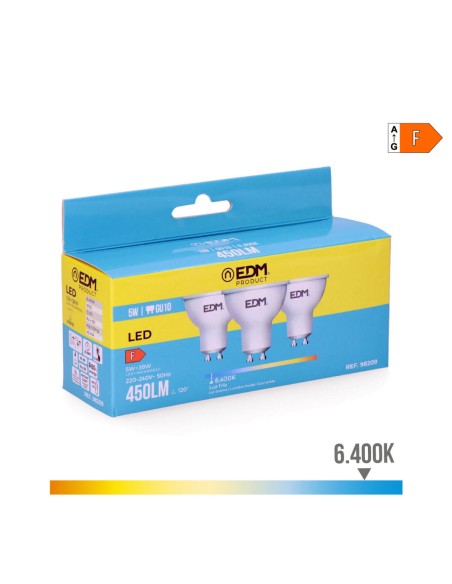 Pack de 3 ampoules LED EDM 98209 F 5 W 45 W 38 W GU10 450 lm Ø 5 x 5,5 cm (6400 K)
