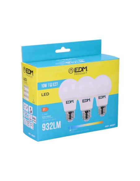Pack de 3 ampoules LED EDM 98207 F 60 W 10 W 68 W E27 810 Lm 932 Lm Ø 6 x 10,8 cm (6400 K)