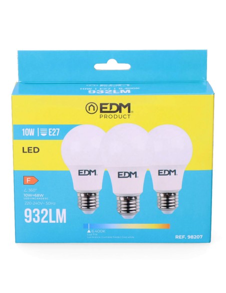 Pack de 3 ampoules LED EDM 98207 F 60 W 10 W 68 W E27 810 Lm 932 Lm Ø 6 x 10,8 cm (6400 K)