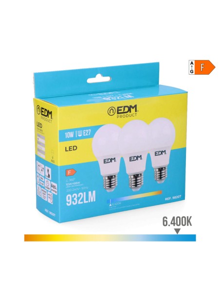 Pack de 3 ampoules LED EDM 98207 F 60 W 10 W 68 W E27 810 Lm 932 Lm Ø 6 x 10,8 cm (6400 K)