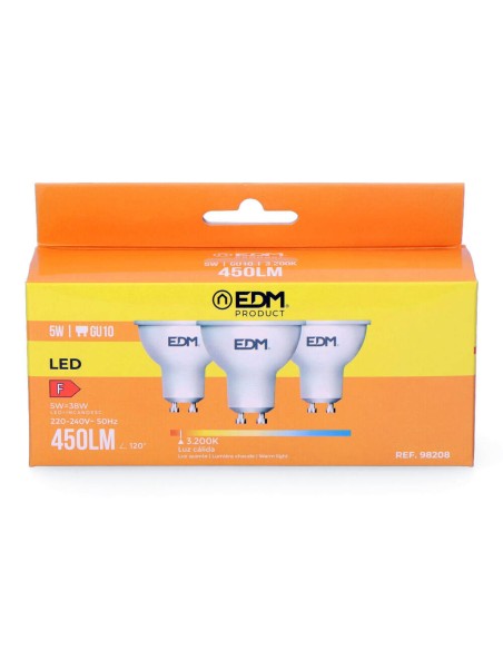 Pack de 3 ampoules LED EDM 98208 F 5 W 45 W GU10 450 lm Ø 5 x 5,5 cm (3200 K)