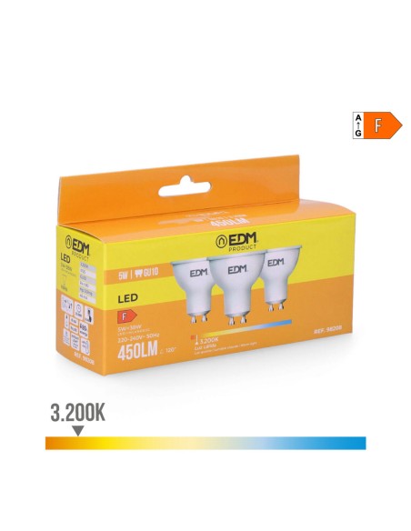 Pack de 3 ampoules LED EDM 98208 F 5 W 45 W GU10 450 lm Ø 5 x 5,5 cm (3200 K)